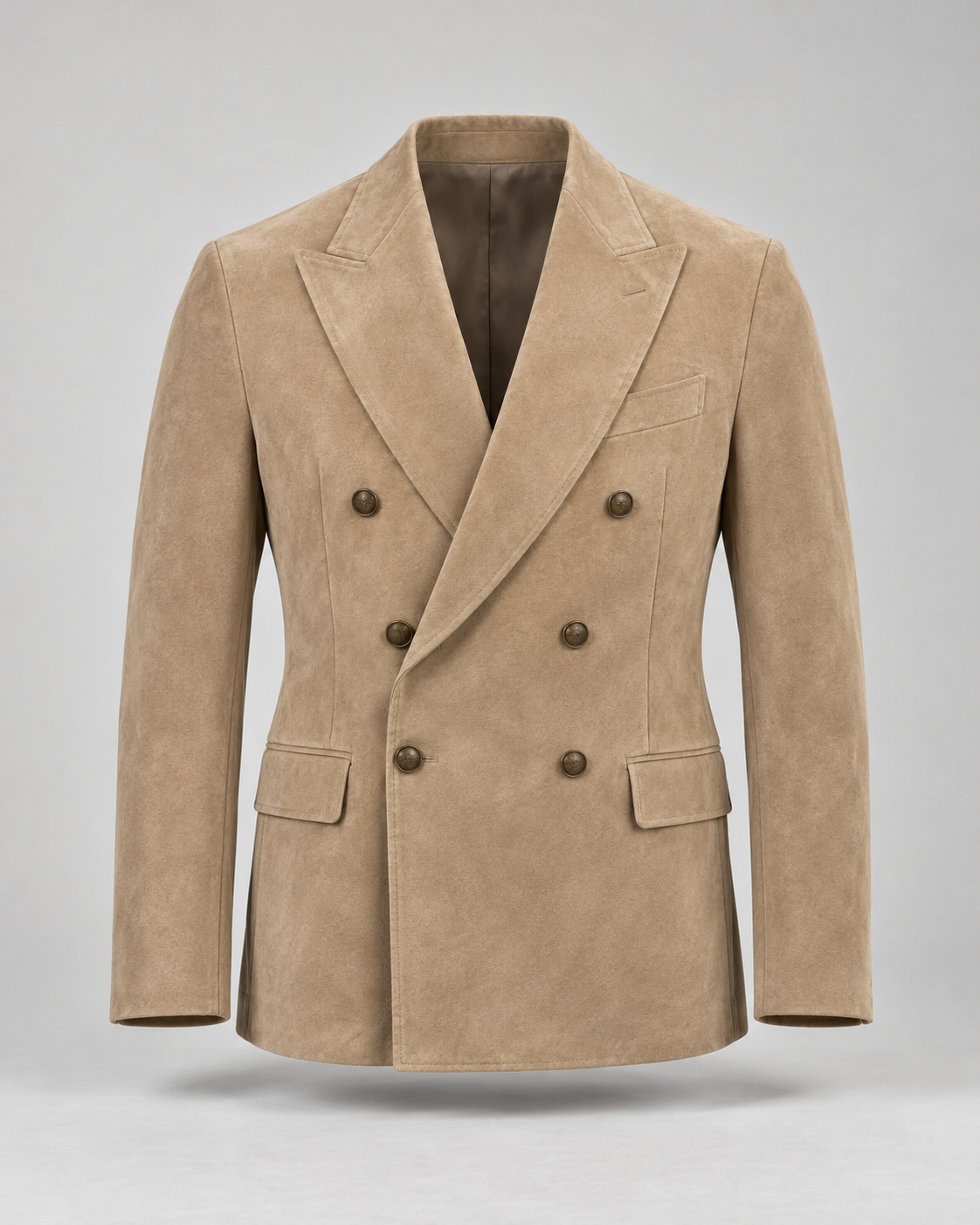 Sand Suede Double-Breasted Blazer